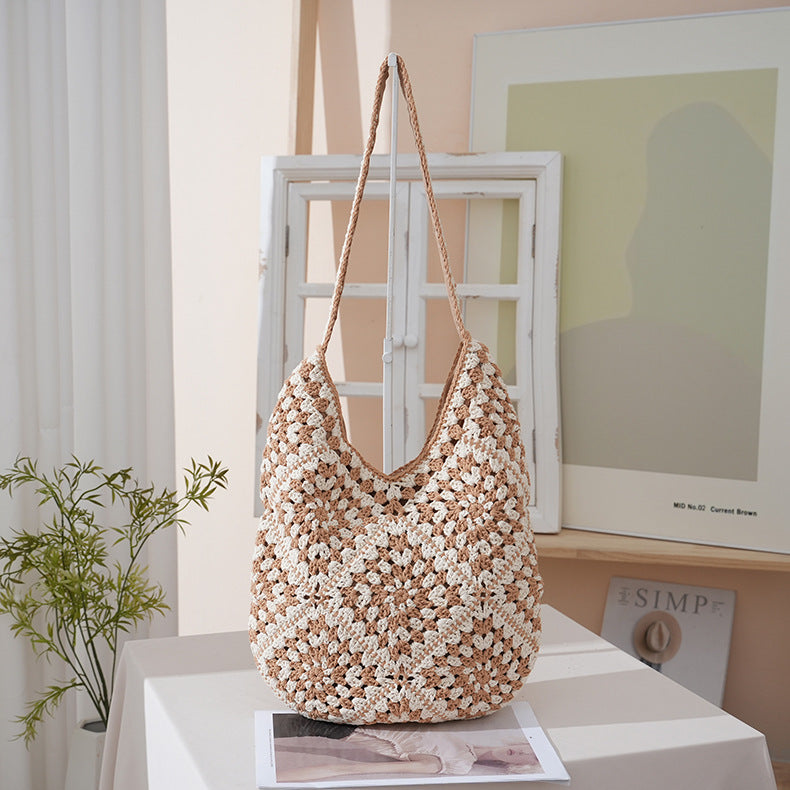 Women's Artistic Woven Mori Leisure Handmade Crochet Underarm Vacation Style Bags