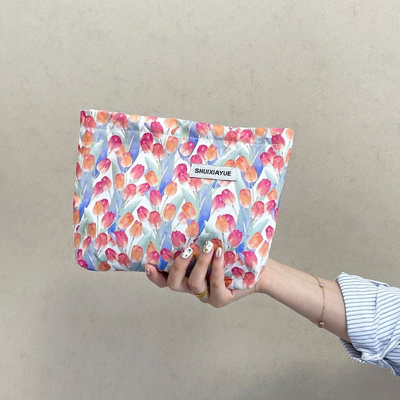 Large Capacity Portable Fresh Floral Buggy Cosmetic Bags