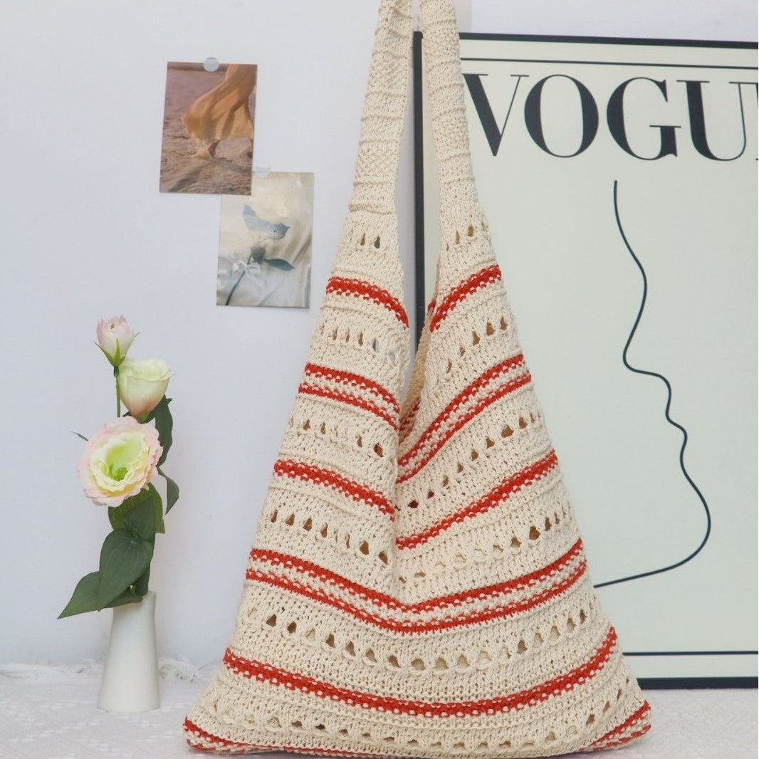Seaside Niche Straw Vacation Large Capacity Totes Commuter Cotton Women's Shoulder Bag