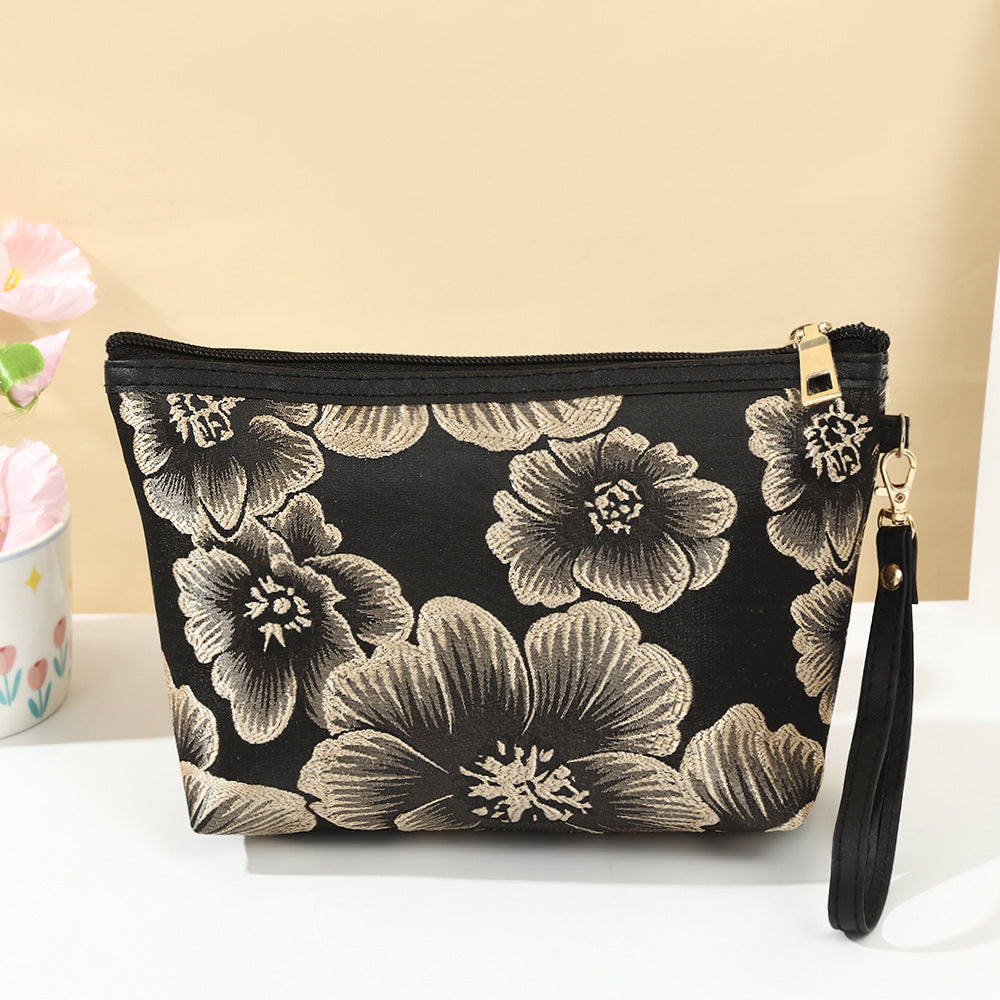 Vintage Flower Fashion Clutch Large Capacity Portable Makeup Bag