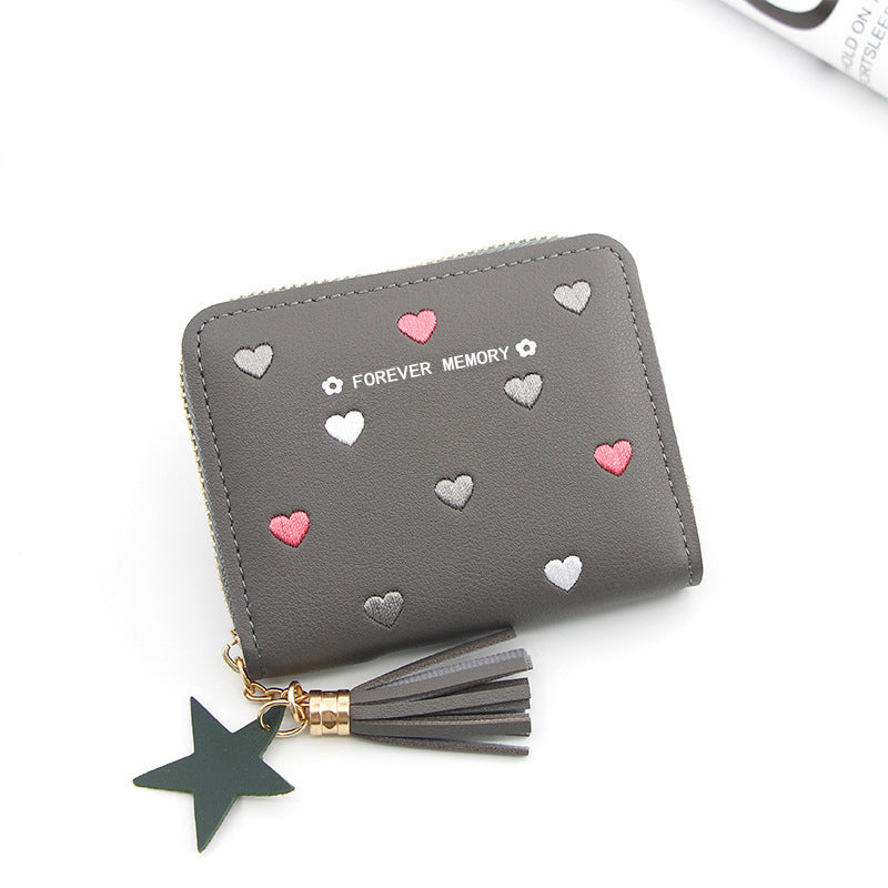 Women's Korean Style Short Cute Zipper Heart-shaped Simple Coin Purses