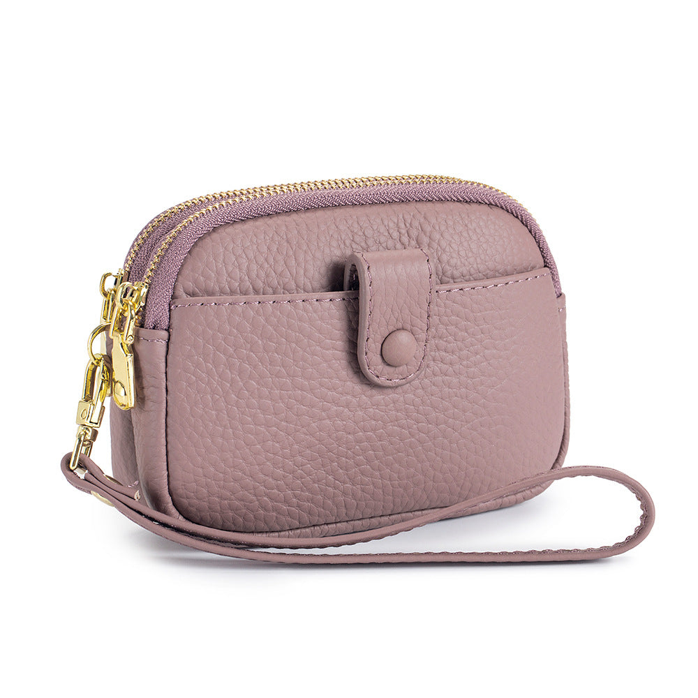 Women's Mini Leather Large Capacity Double Zipper Coin Purses