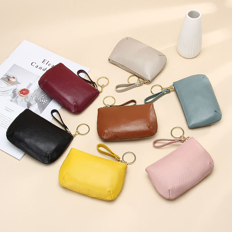 Women's First Layer Soft Cowhide Zipper Simple Pocket Coin Purses