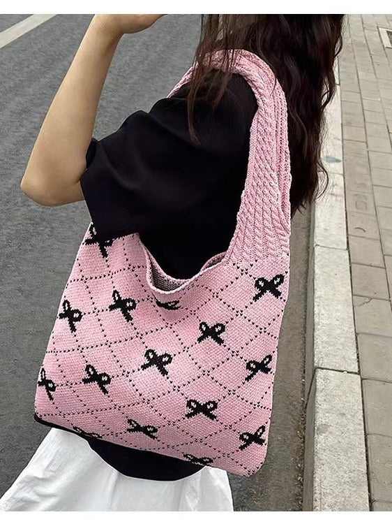 Women's Chinese Knot Knitted Bowknot Woven Shoulder Bags