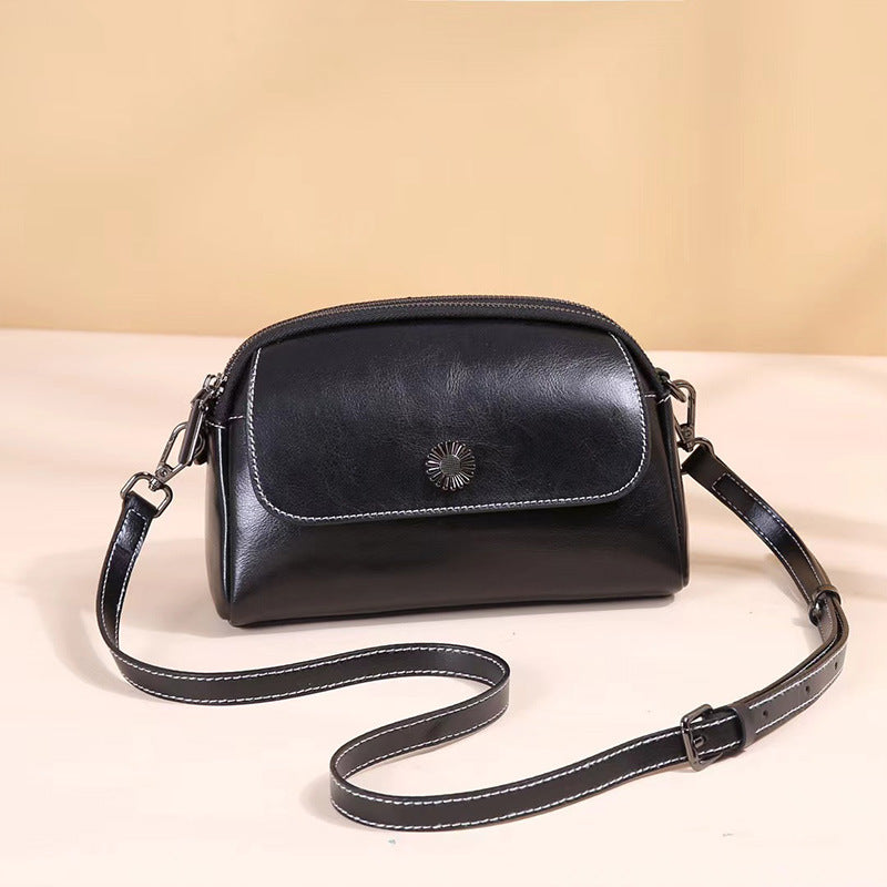 Women's Wax Cowhide Single Lady's Practical Simple Fashion Small Square Bags