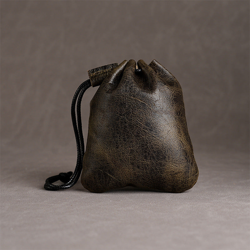 Retro Style Drawstring Pocket Full Cowhide Bags