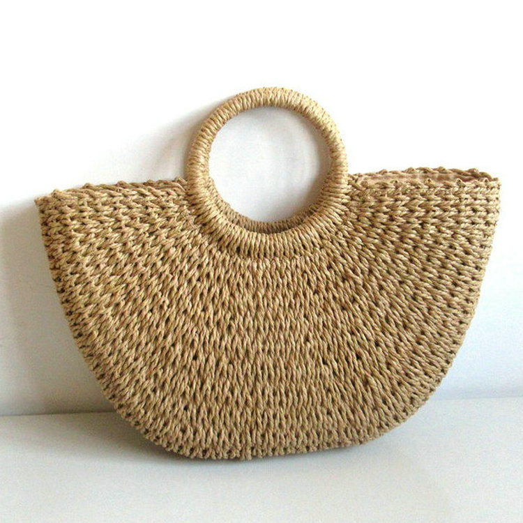 Simple Solid Color Woven Retro Style Vacation Bags