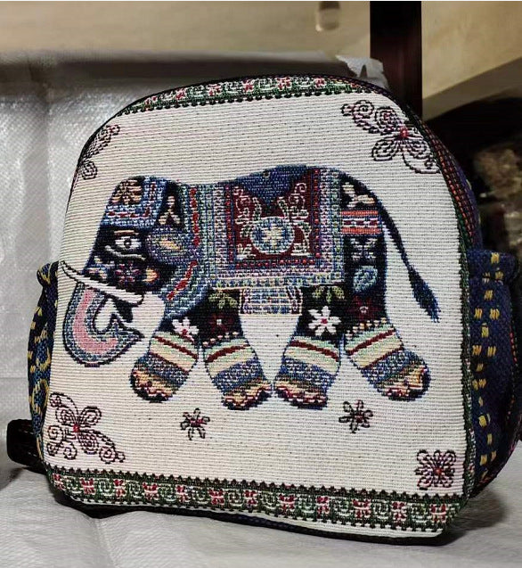 Style Gold Silk Embroidered Elephant National Backpacks
