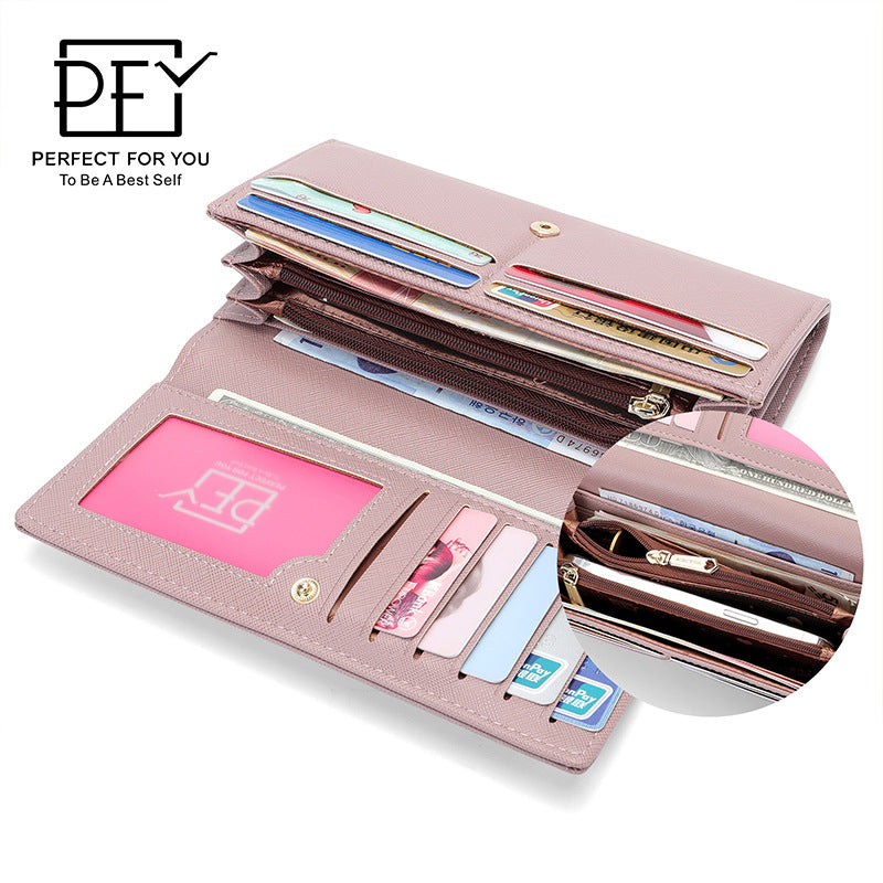 Women's Korean Cross Pattern Multiple Slots Long Ladies Wallet