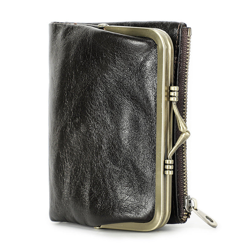 Women's Angel First Layer Cowhide Iron Hinge Short Leather Ladies Wallet