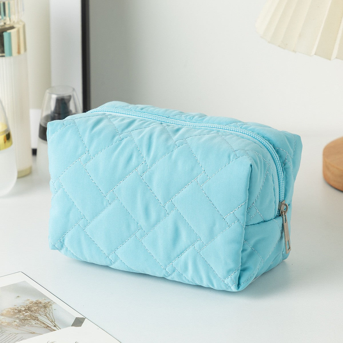 Floral Quilted Toiletries Portable Cosmetics Storage Makeup Bag