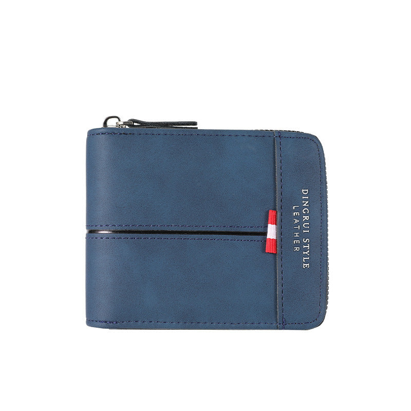 Men's Short Horizontal Zipper Vintage Cubic Men's Wallet