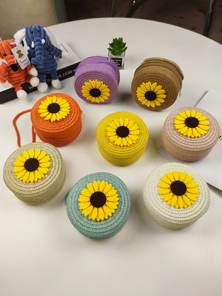 Children's Mini Straw Flower Woven Little Coin Purses