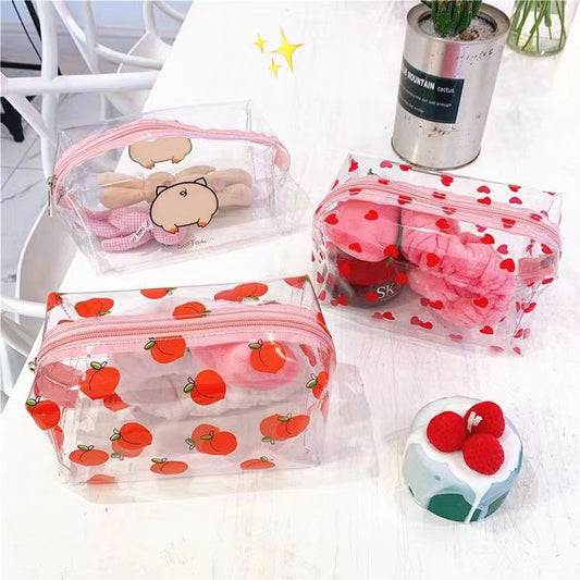 Women's Printed Fruit Cute Transparent Portable Storage Cosmetic Bags