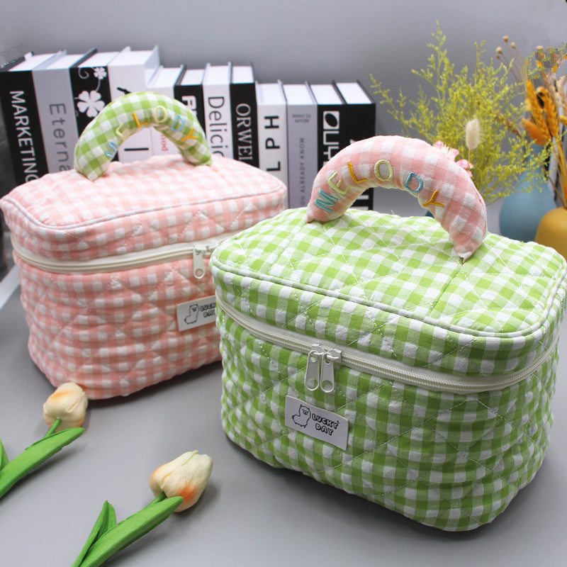 Women's Fresh Style Plaid Embroidered Cotton Cosmetics Bags