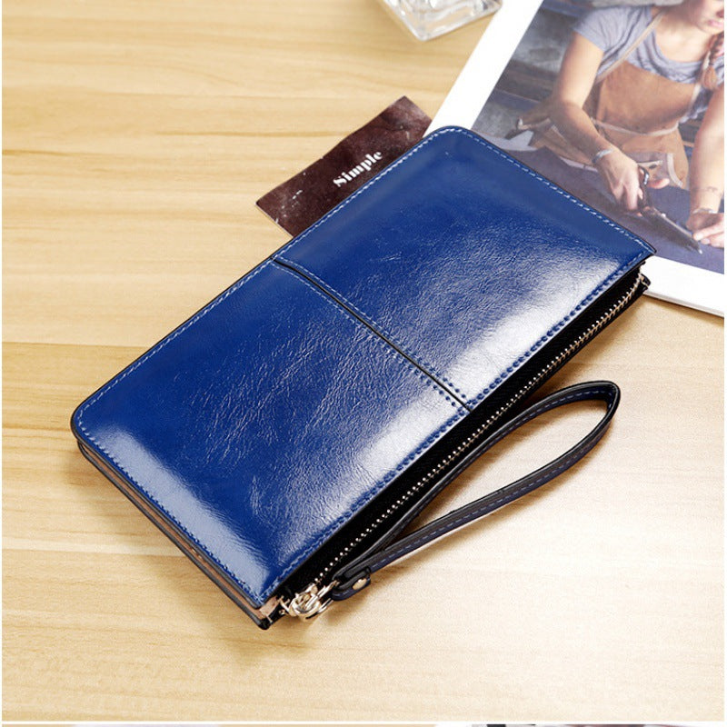 Women's Zipper Hasp Korean Style Large Capacity Oil Wax Leather Ladies Wallet