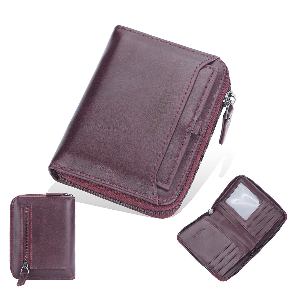 Men's Short Retro Multi Slots Zipper Green Men's Wallet
