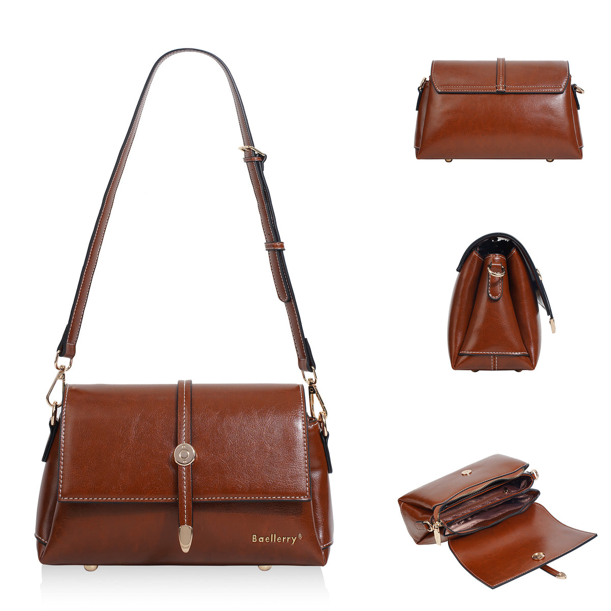 Women's For Retro Oil Wax Skin Metal Clasp Women's Shoulder Bag