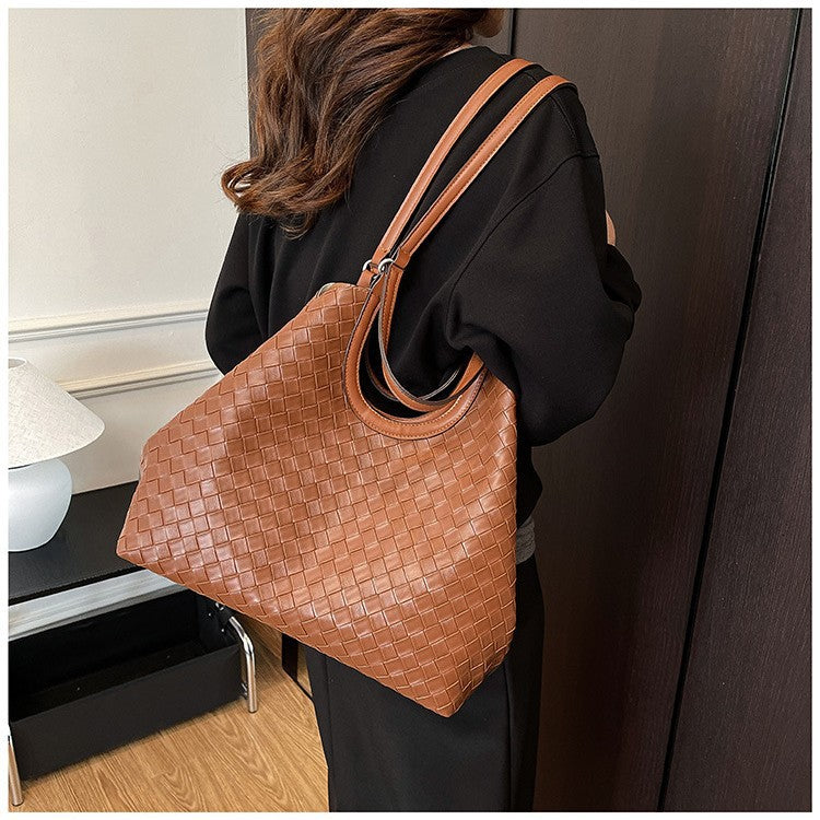 Retro Imitation Woven Pattern Simple Large Capacity Shoulder Bags