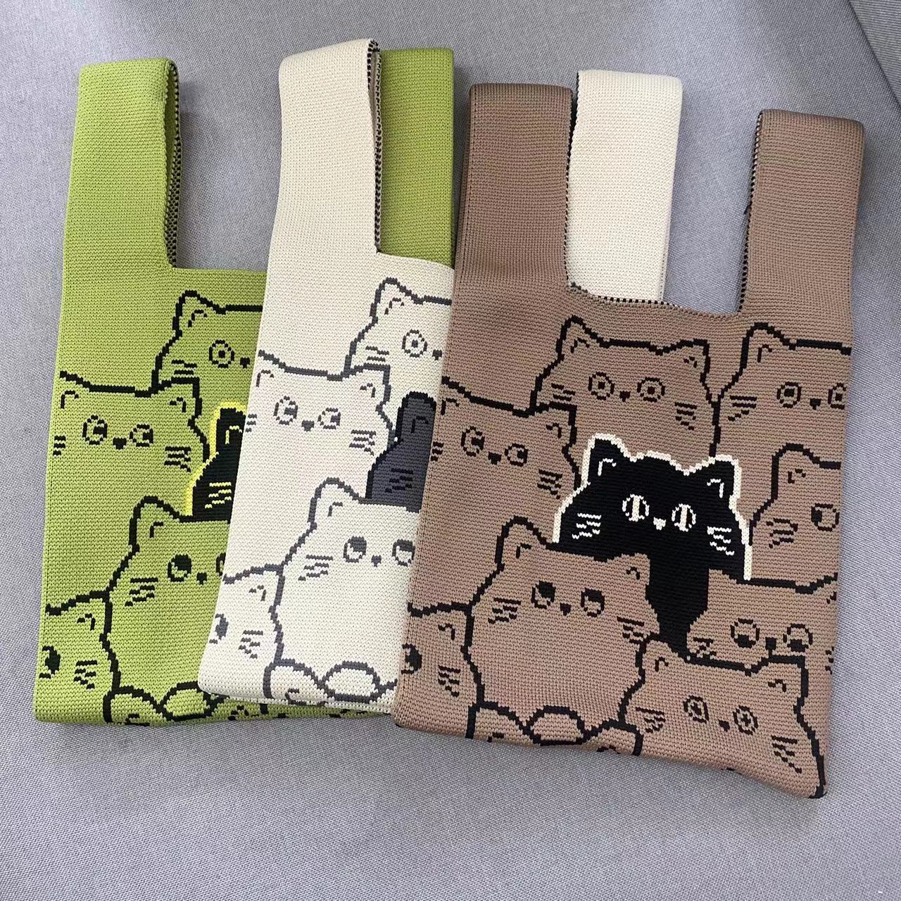 Large Capacity Totes Cat One Woolen Handbags