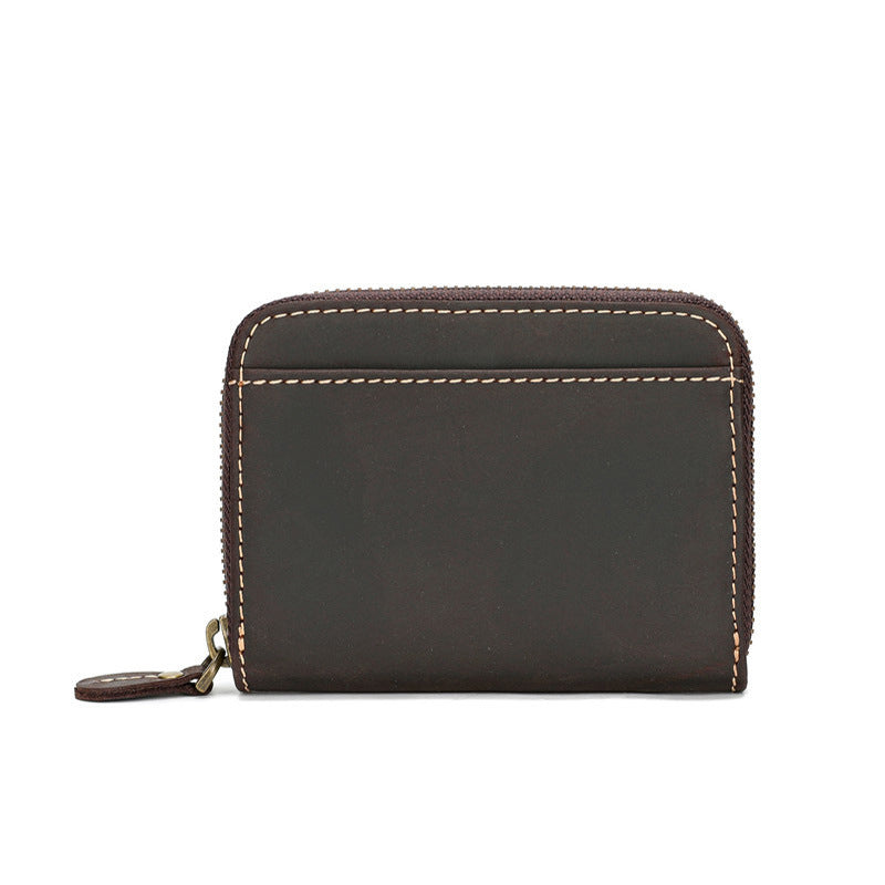 Men's Crazy Horse First Layer Cowhide Short Leather Zipper Simple Driving Purses