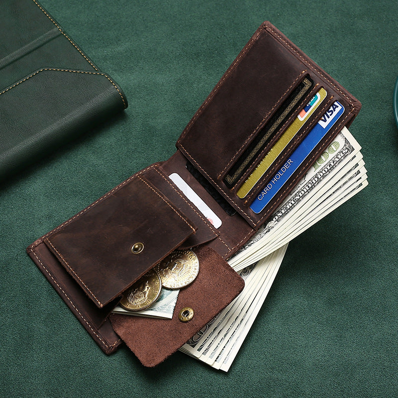 Men's Vintage Crazy Horse Leather Swiping Oil Men's Wallets
