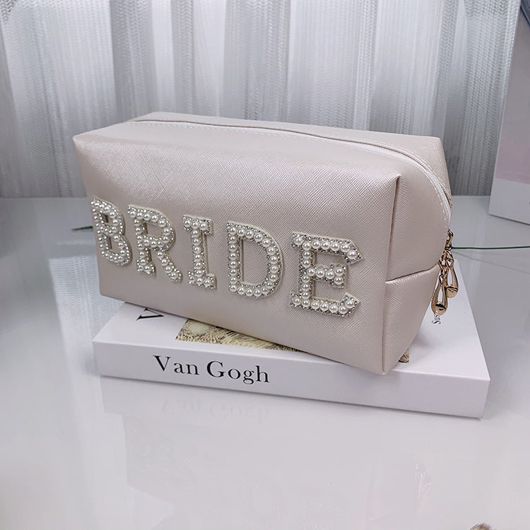 Pearl Lettered Make-up Clutch Octagonal Portable Makeup Bag