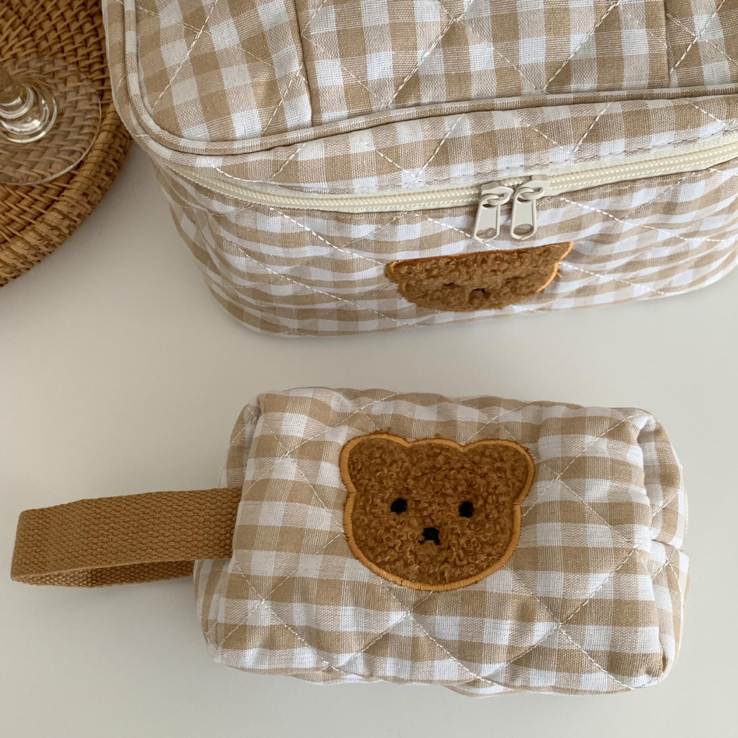 Women's Curly Patch Bear Cute Niche Storage Cosmetic Bags