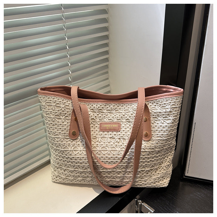 Women's Style Color Matching Straw Texture Underarm Women's Shoulder Bag