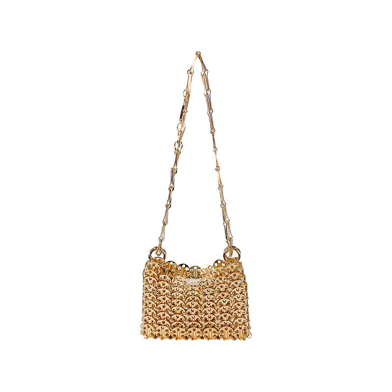 Women's Retro Metal Sequins Chain Hand-woven Sequin Underarm Mobile Phone Bags