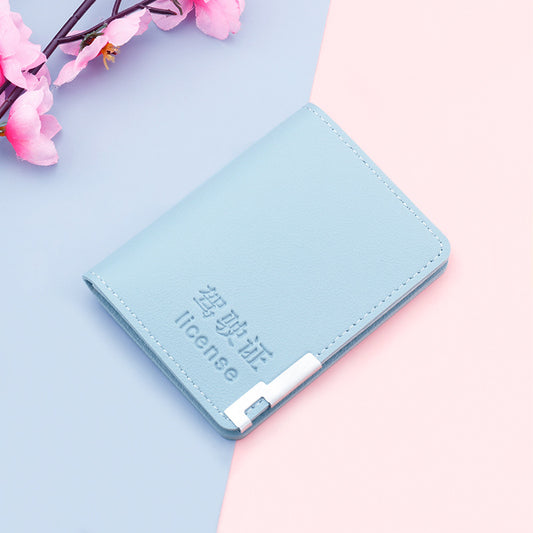 Women's Vertical Driving License Leather Protective Cover Card Holder