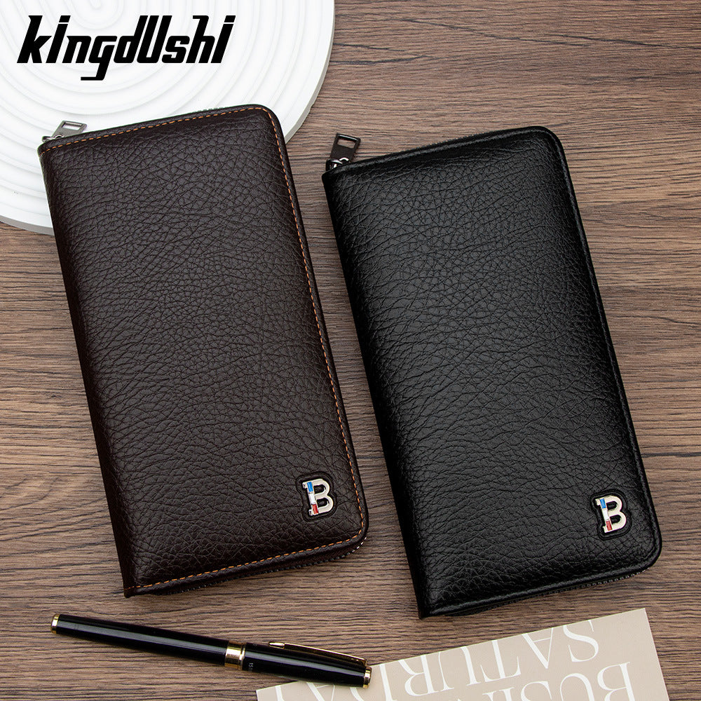 Men's Feel Long Zipper Clutch Multiple Slots Large Capacity Hand-held Men's Wallet