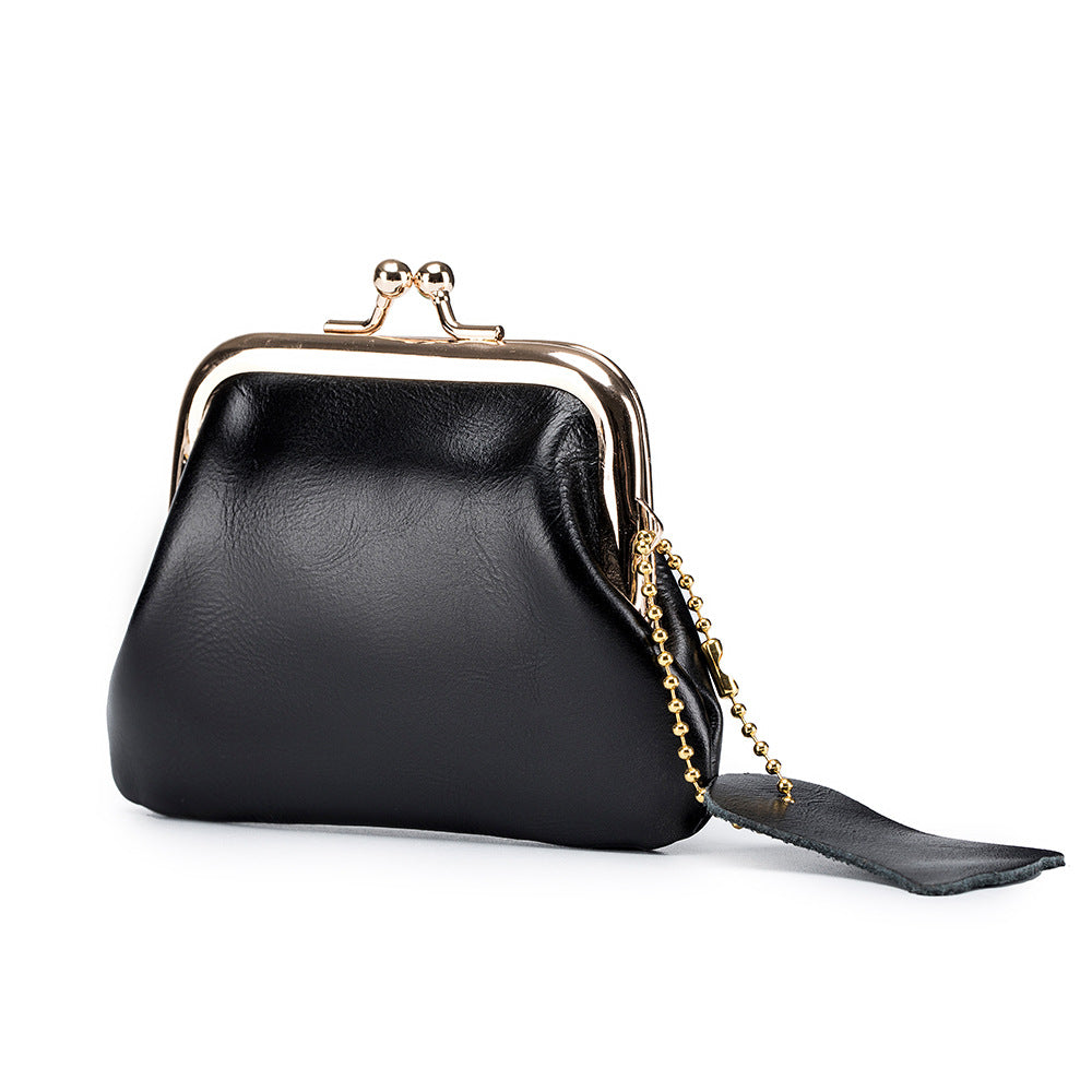 Women's Retro Clip First Layer Oil Wax Coin Purses