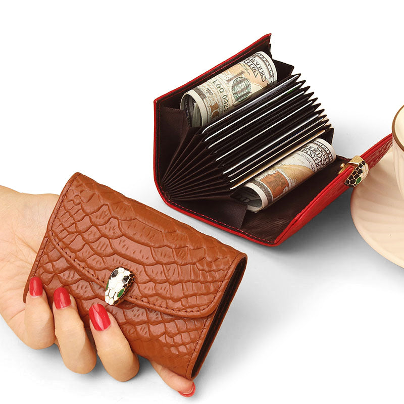 Women's Layer Cowhide Snake Pattern Exquisite Large Card Holder