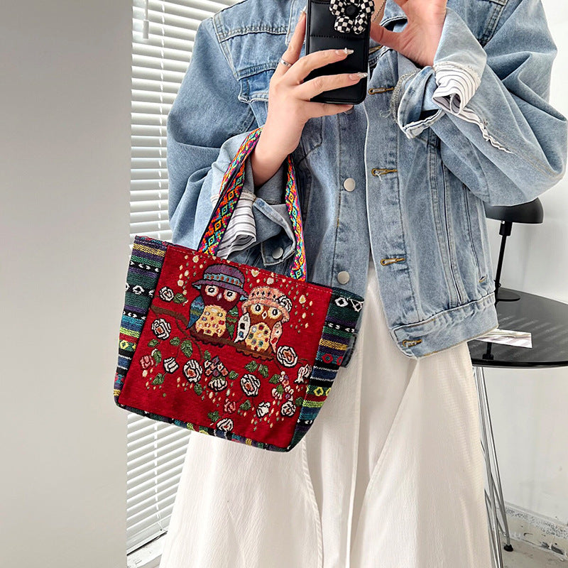 Women's Ethnic Style Embroidered Artistic Retro Large Capacity Linen Handbags