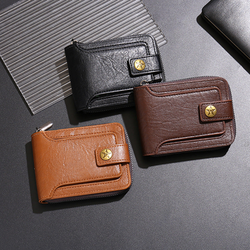 Men's Retro Short Horizontal Zipper Multifunctional Portable Coin Purses