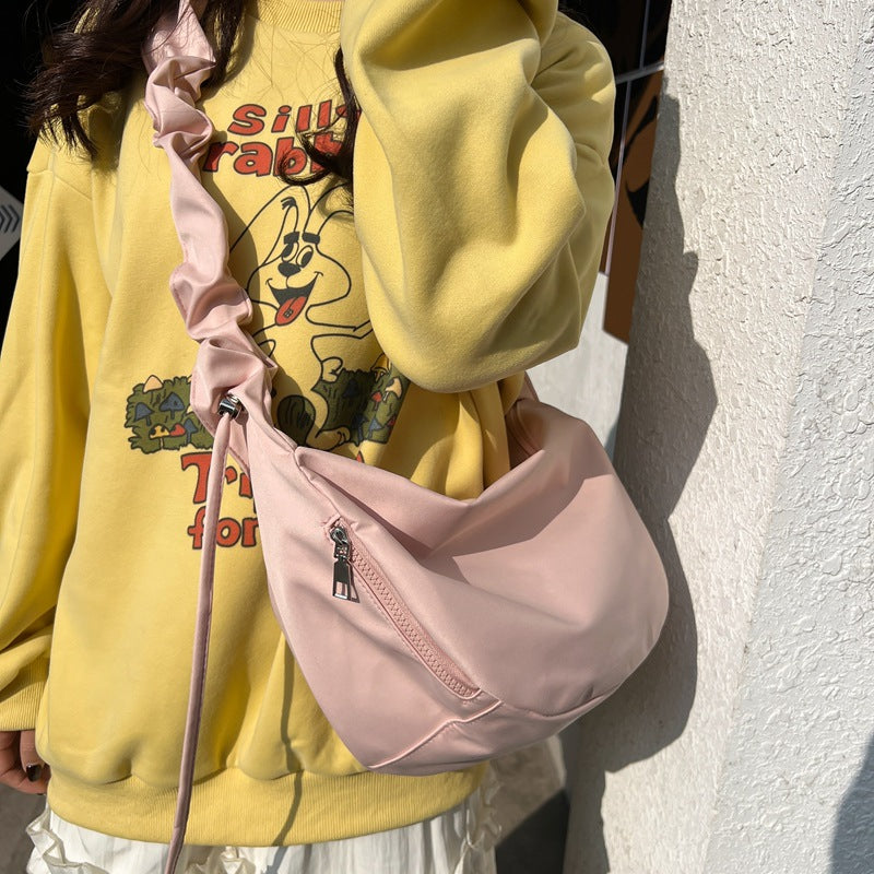 Women's Large Capacity Fashionable Pleated Dumpling Nylon Women's Messenger Bag