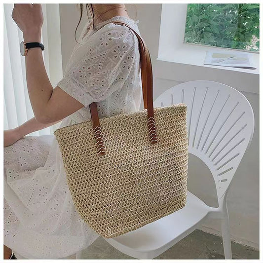 Women's Straw Vacation Style Summer Weaving Large Capacity Female Shoulder Bags