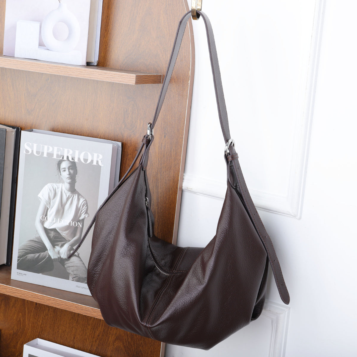 Women's Layer Leather Underarm Fashion Elegant Practical Shell Solid Color Bags