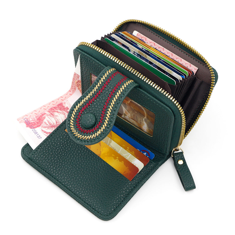 Women's Korean Style Short Zipper Hasp Litchi Pattern Embroidered Solid Color Ladies Wallet