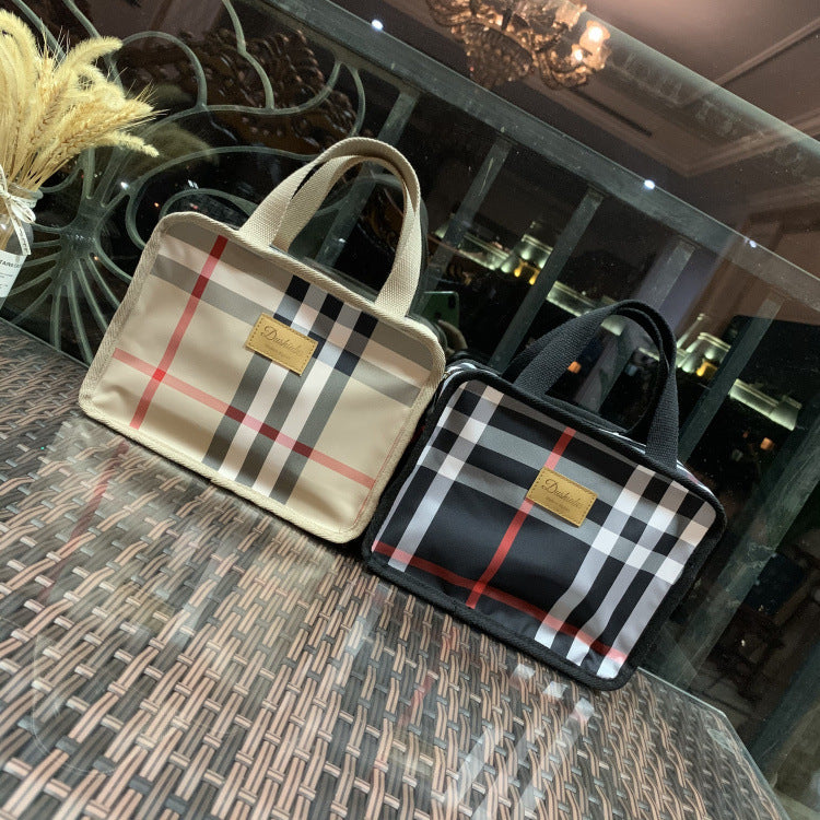 Women's Plaid Lunch Box Mom Hand Carrying Snack Cosmetic Bags