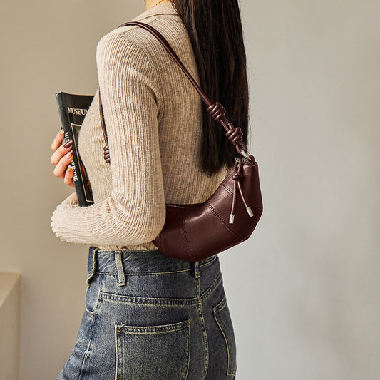 Women's Niche Vegetable Tanned Croissant Fashion Genuine Shoulder Bags