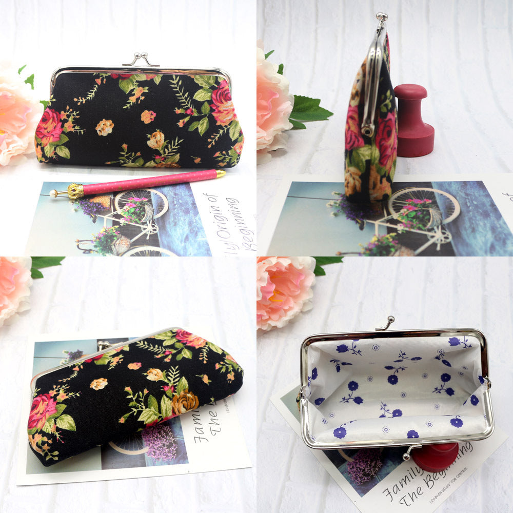 Women's Fabric Long Rose Canvas Printed Hand Purses