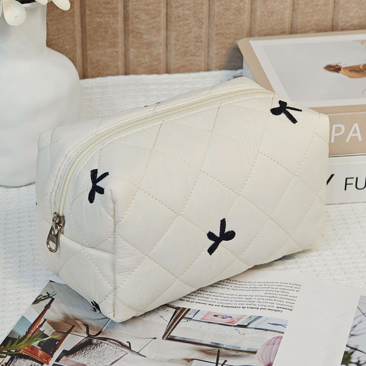 Bear Printing Vertical Large Capacity Portable Pillow Cosmetics Makeup Bag