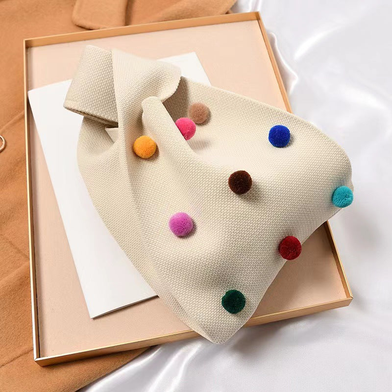 Durable Slouchy Colorful Pompons Knitted Ball Handbags