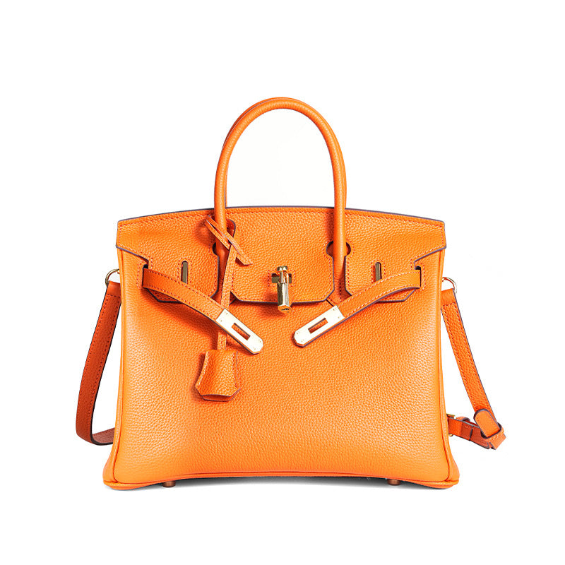 Women's Line First Layer Cowhide Handmade Litchi Grain Handbags