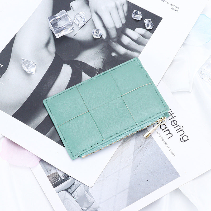 Women's Sheepskin Woven Exquisite Zipper Multifunctional Coin Purses