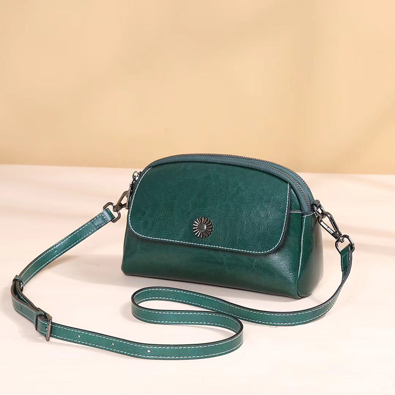 Women's Wax Cowhide Single Lady's Practical Simple Fashion Small Square Bags