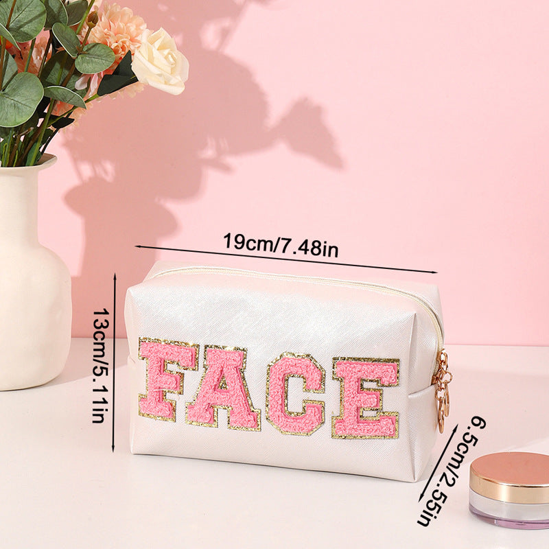 Towel Embroidery Letter Octagonal Storage Portable Cosmetic Bags