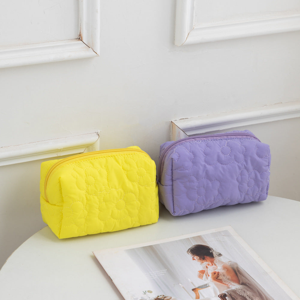 Women's Candy Color Quilted Flower Storage Portable Cosmetic Bags